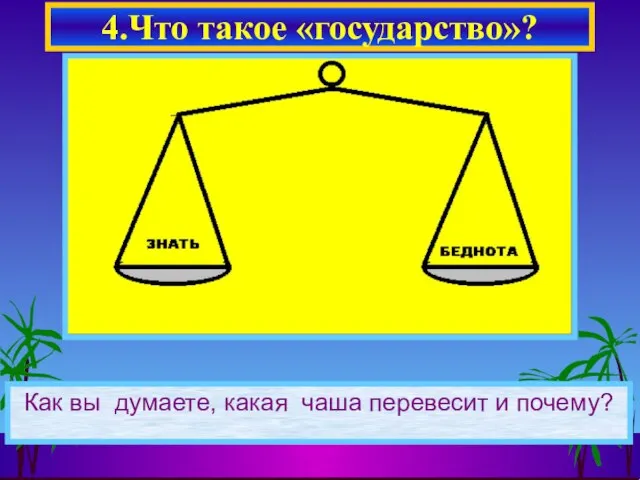 Как вы думаете, какая чаша перевесит и почему? 4.Что такое «государство»?