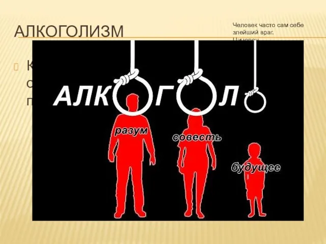 АЛКОГОЛИЗМ К вредным привычкам кроме курения, относиться еще более пагубная - потребление