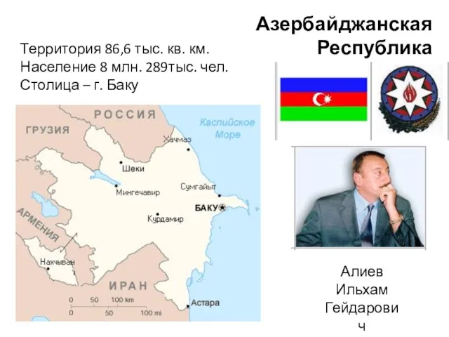 Азербайджанская Республика Территория 86,6 тыс. кв. км. Население 8 млн. 289тыс. чел.