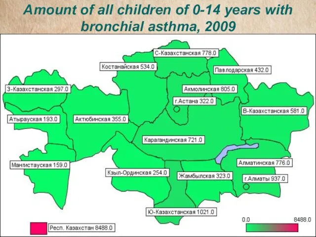 Amount of all children of 0-14 years with bronchial asthma, 2009