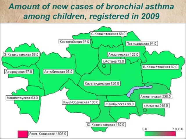 Amount of new cases of bronchial asthma among children, registered in 2009