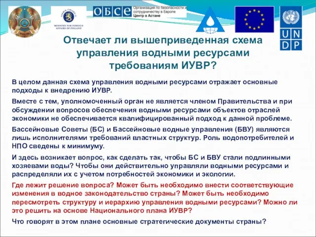 Отвечает ли вышеприведенная схема управления водными ресурсами требованиям ИУВР? В целом данная