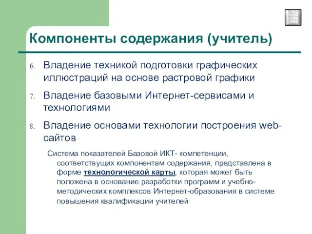 Компоненты содержания (учитель) Владение техникой подготовки графических иллюстраций на основе растровой графики