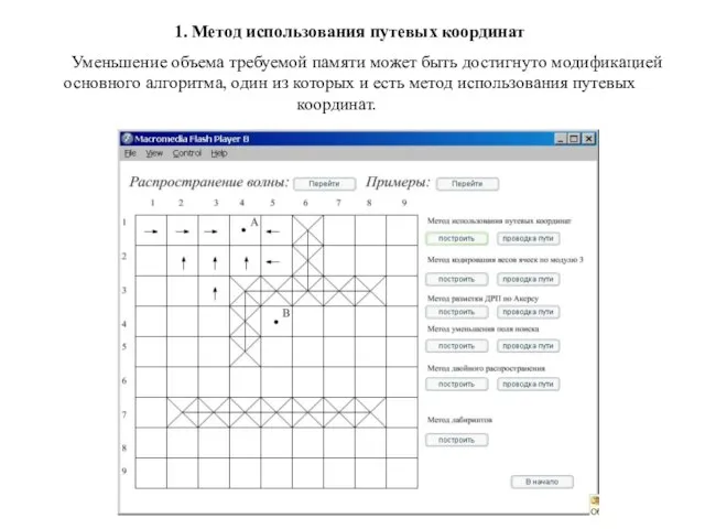 1. Метод использования путевых координат Уменьшение объема требуемой памяти может быть достигнуто