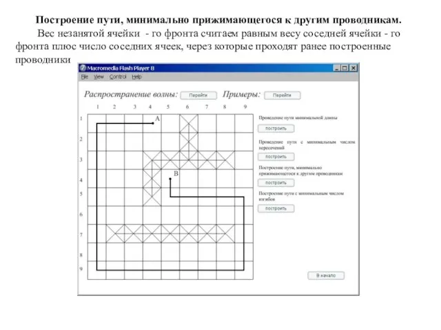 Построение пути, минимально прижимающегося к другим проводникам. Вес незанятой ячейки - го