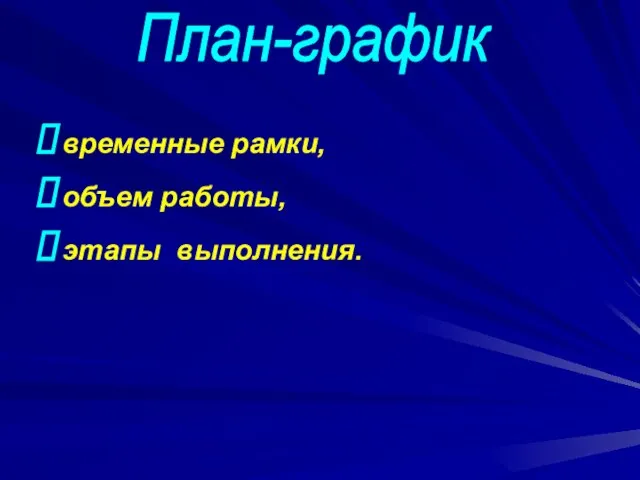 временные рамки, объем работы, этапы выполнения. План-график