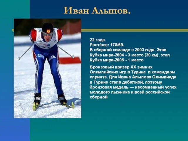 Иван Алыпов. 22 года. Рост/вес: 178/69. В сборной команде с 2003 года.