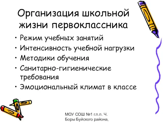 МОУ СОШ №1 г.п.п. Ч.Боры Буйского района, февраль 2009 Организация школьной жизни