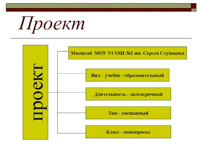 Проект проект Масштаб МОУ УСОШ №2 им. Сергея Ступакова Вид – учебно