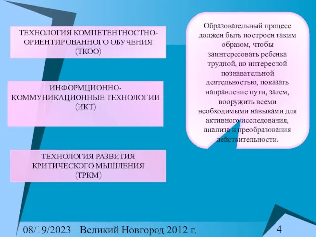 08/19/2023 Великий Новгород 2012 г. Образовательный процесс должен быть построен таким образом,