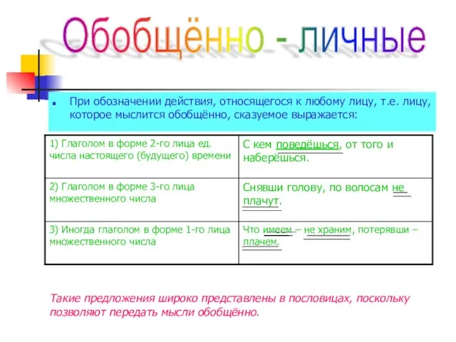 При обозначении действия, относящегося к любому лицу, т.е. лицу, которое мыслится обобщённо,