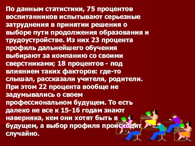 По данным статистики, 75 процентов воспитанников испытывают серьезные затруднения в принятии решения