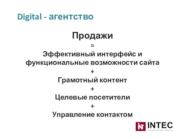 Digital - агентство Продажи = Эффективный интерфейс и функциональные возможности сайта +