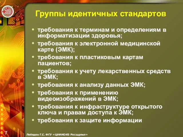 Группы идентичных стандартов требования к терминам и определениям в информатизации здоровья; требования