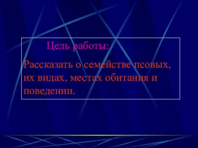 Цель работы: Рассказать о семействе псовых, их видах, местах обитания и поведении.