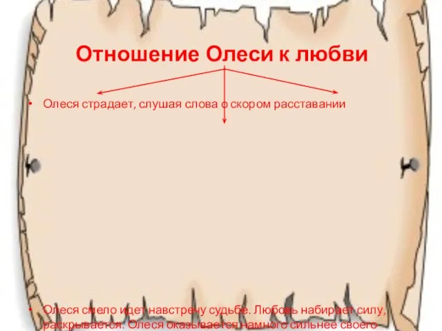 Отношение Олеси к любви Олеся страдает, слушая слова о скором расставании Олеся