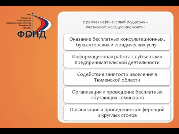 В рамках нефинансовой поддержки оказываются следующие услуги: