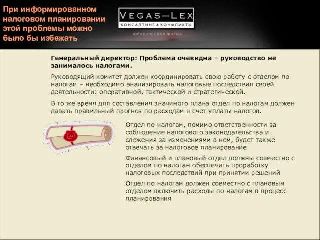 При информированном налоговом планировании этой проблемы можно было бы избежать Генеральный директор: