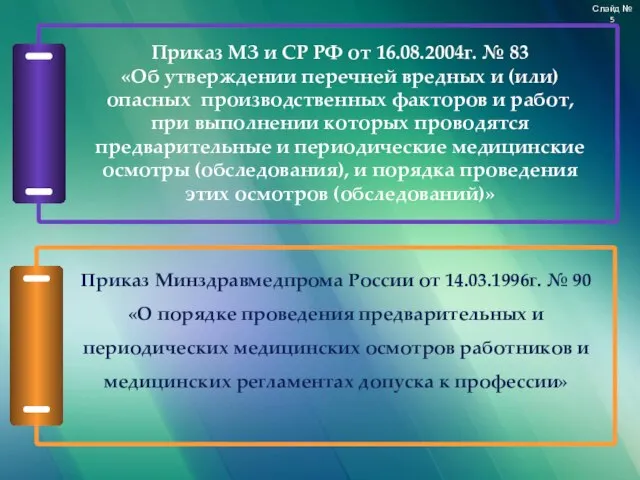 Приказ МЗ и СР РФ от 16.08.2004г. № 83 «Об утверждении перечней