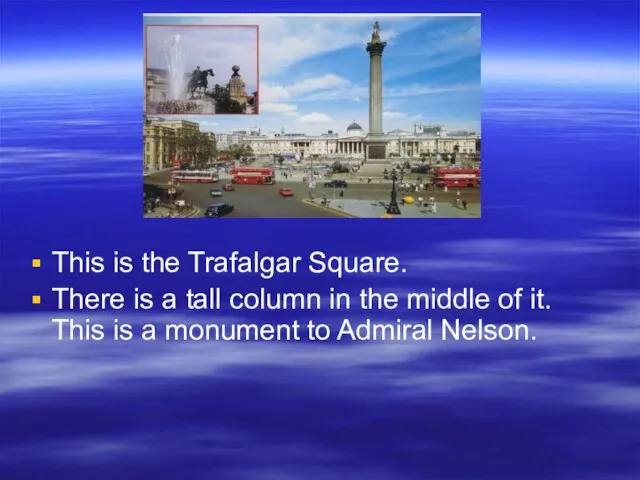 This is the Trafalgar Square. There is a tall column in the