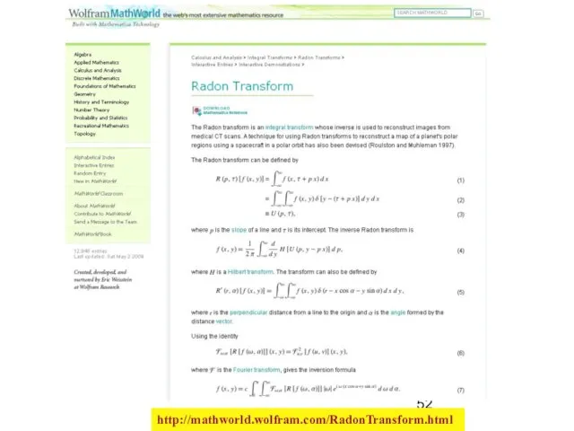 http://mathworld.wolfram.com/RadonTransform.html