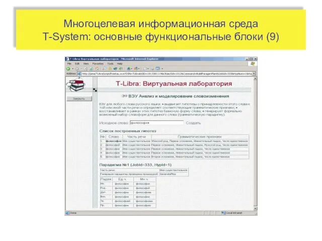 Многоцелевая информационная среда T-System: основные функциональные блоки (9)