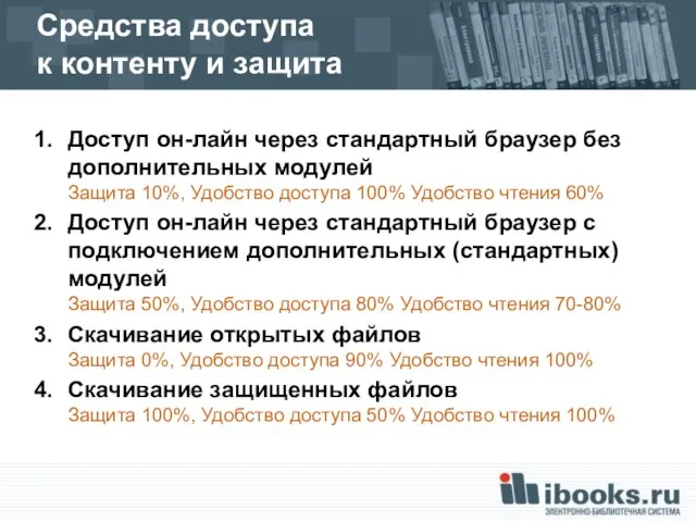 Средства доступа к контенту и защита Доступ он-лайн через стандартный браузер без