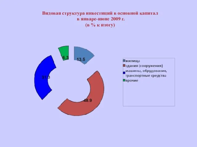 Видовая структура инвестиций в основной капитал в январе-июне 2009 г. (в % к итогу)