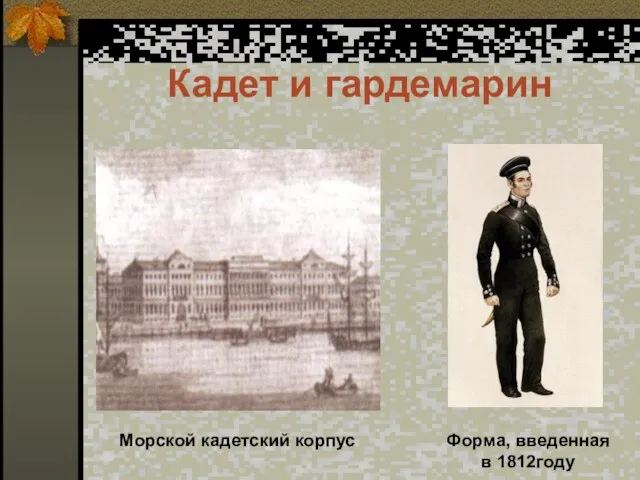 Кадет и гардемарин Морской кадетский корпус Форма, введенная в 1812году