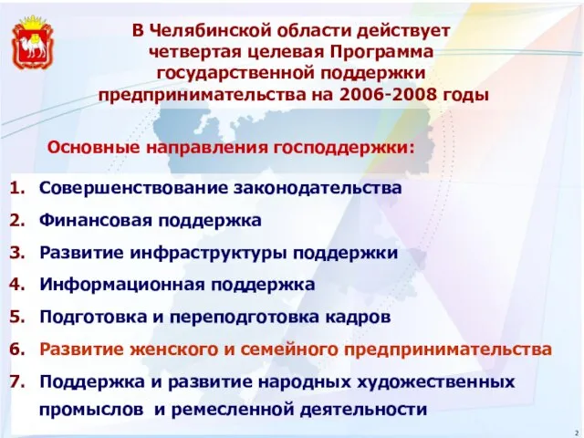 В Челябинской области действует четвертая целевая Программа государственной поддержки предпринимательства на 2006-2008