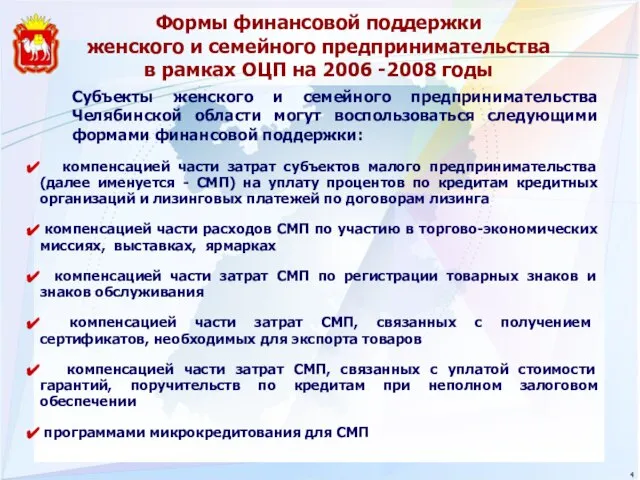 Формы финансовой поддержки женского и семейного предпринимательства в рамках ОЦП на 2006