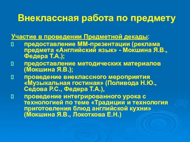 Внеклассная работа по предмету Участие в проведении Предметной декады: предоставление ММ-презентации (реклама