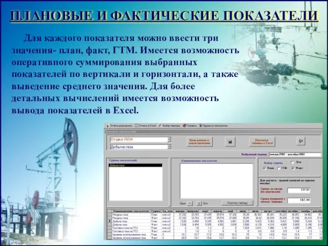 ПЛАНОВЫЕ И ФАКТИЧЕСКИЕ ПОКАЗАТЕЛИ Для каждого показателя можно ввести три значения- план,