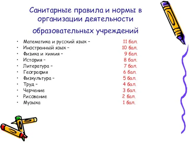 Санитарные правила и нормы в организации деятельности образовательных учреждений Математика и русский