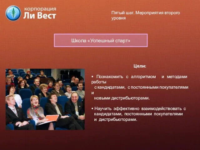 Пятый шаг. Мероприятия второго уровня Цели: • Познакомить с алгоритмом и методами