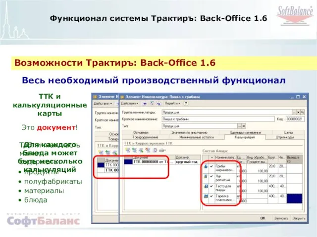 Функционал системы Трактиръ: Back-Office 1.6 Возможности Трактиръ: Back-Office 1.6 Весь необходимый производственный