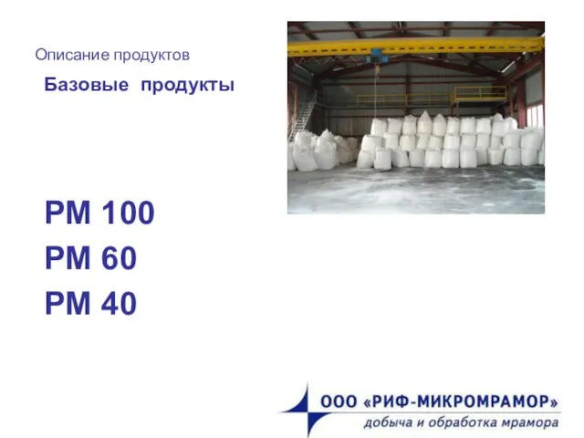 Описание продуктов Базовые продукты РМ 100 РМ 60 РМ 40