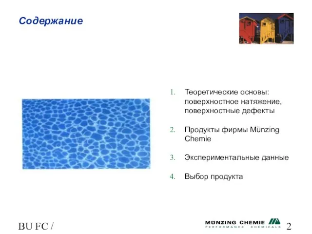 BU FC / HL Содержание Теоретические основы: поверхностное натяжение, поверхностные дефекты Продукты