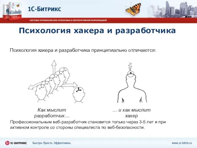 Психология хакера и разработчика Психология хакера и разработчика принципиально отличаются: Профессиональным веб-разработчик