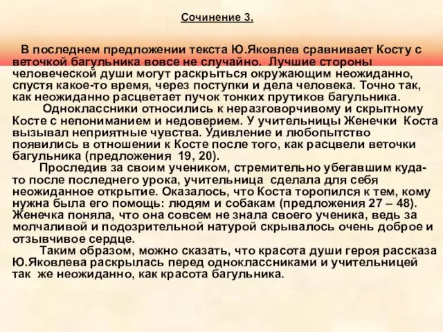 Сочинение 3. В последнем предложении текста Ю.Яковлев сравнивает Косту с веточкой багульника