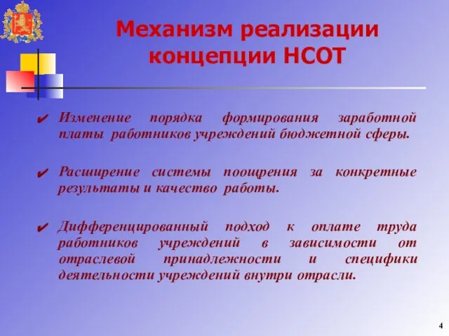 Механизм реализации концепции НСОТ Изменение порядка формирования заработной платы работников учреждений бюджетной