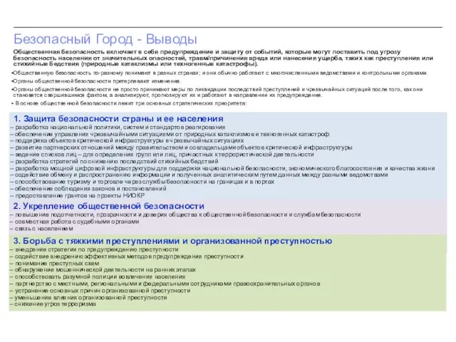 Безопасный Город - Выводы Общественная безопасность включает в себя предупреждение и защиту
