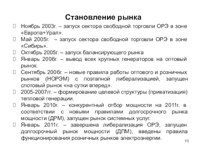 Ноябрь 2003г. – запуск сектора свободной торговли ОРЭ в зоне «Европа+Урал». Май