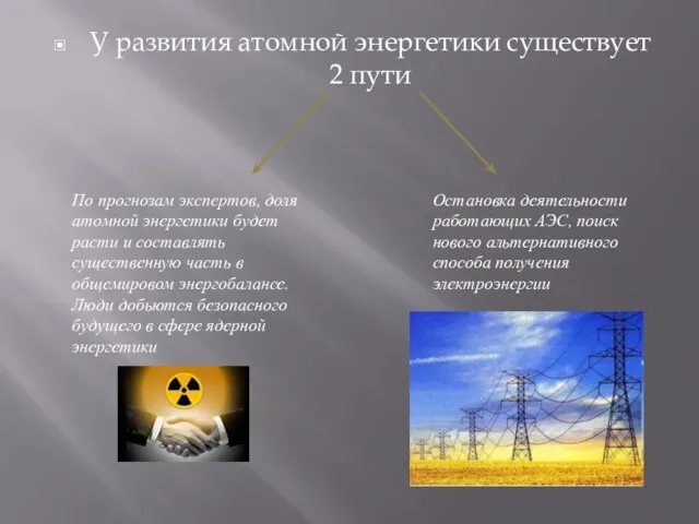 У развития атомной энергетики существует 2 пути По прогнозам экспертов, доля атомной