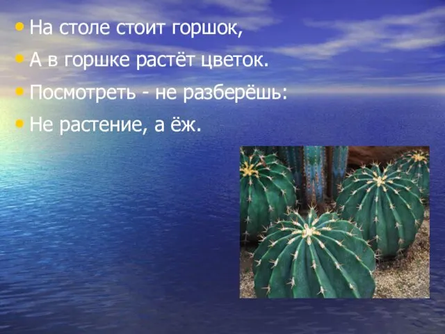 На столе стоит горшок, А в горшке растёт цветок. Посмотреть - не