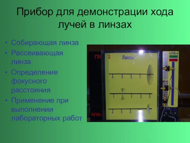 Прибор для демонстрации хода лучей в линзах Собирающая линза Рассеивающая линза Определение