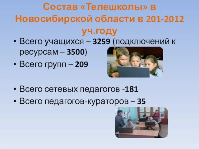 Состав «Телешколы» в Новосибирской области в 201-2012 уч.году Всего учащихся – 3259