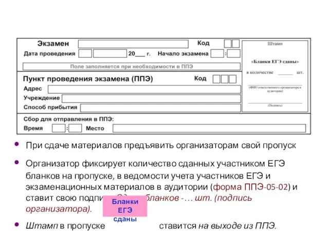 При сдаче материалов предъявить организаторам свой пропуск Организатор фиксирует количество сданных участником