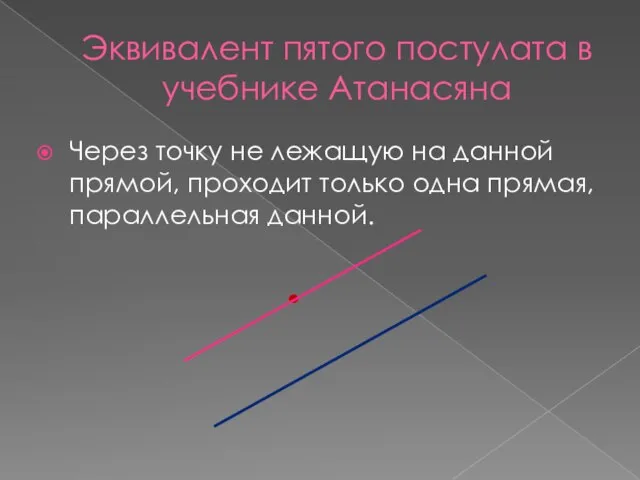 Эквивалент пятого постулата в учебнике Атанасяна Через точку не лежащую на данной