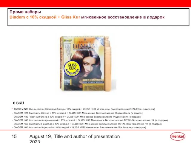 August 19, 2023 Title and author of presentation 6 SKU DIADEM N10